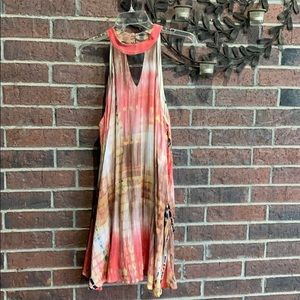Entro size large tie dye dress boho keyhole neck